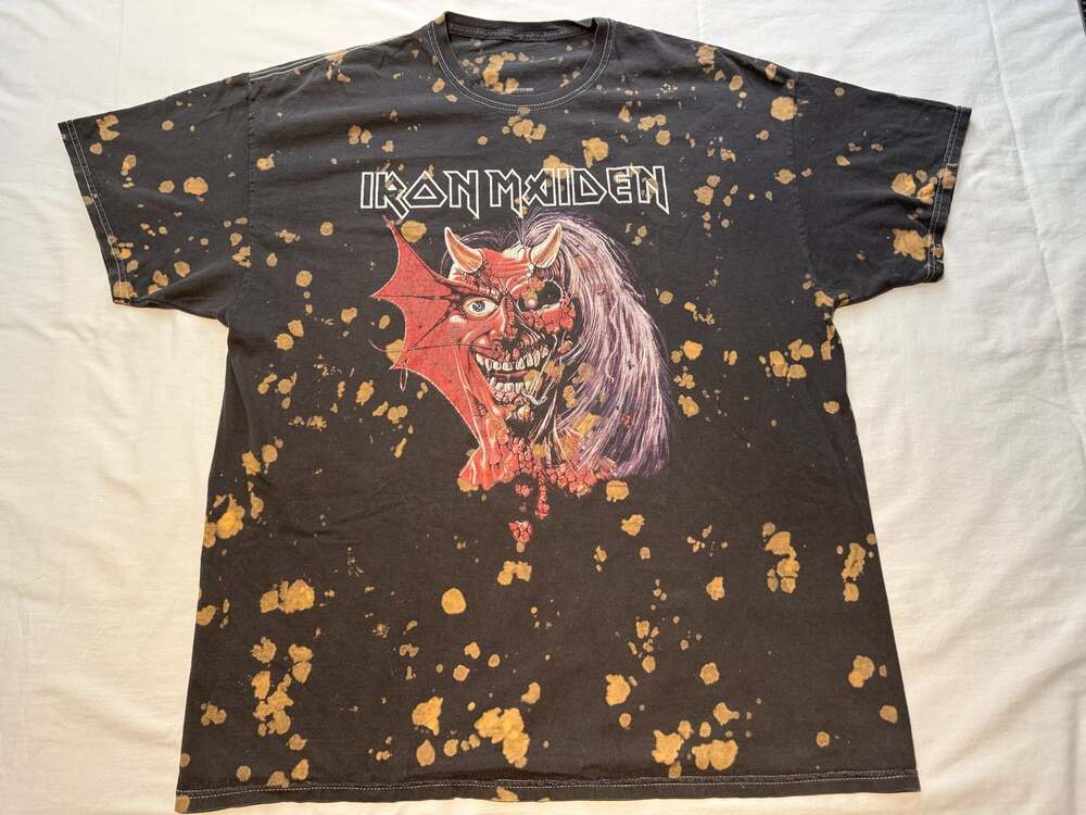 Iron Maiden Purgatory Bleach Splatter Graphic T-Shirt Size Large